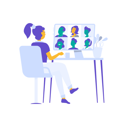 Illustration d'une utilisatrice à son bureau réalisant une visioconférence avec ses collaborateurs