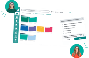 Wireframe de notre suite collaborative présentée par nos cheffes de projet